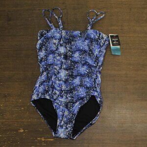 Swim Solutions Womens Shirred Snakeskin-Print One Piece Swimsuit Jungle Blue 8